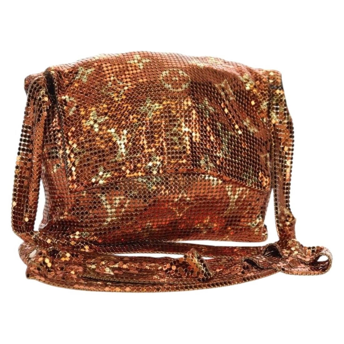 Louis Vuitton M92287 Frances Monogram Mesh Sequin Shoulder Bag Bronze: Louis Vuitton M92287 Frances Monogram Mesh Sequin Shoulder Bag Bronze Louis Vuitton Monogram Mesh Frances Shoulder Bag in bronze, designed for women and made in the USA. The bag measures approximately