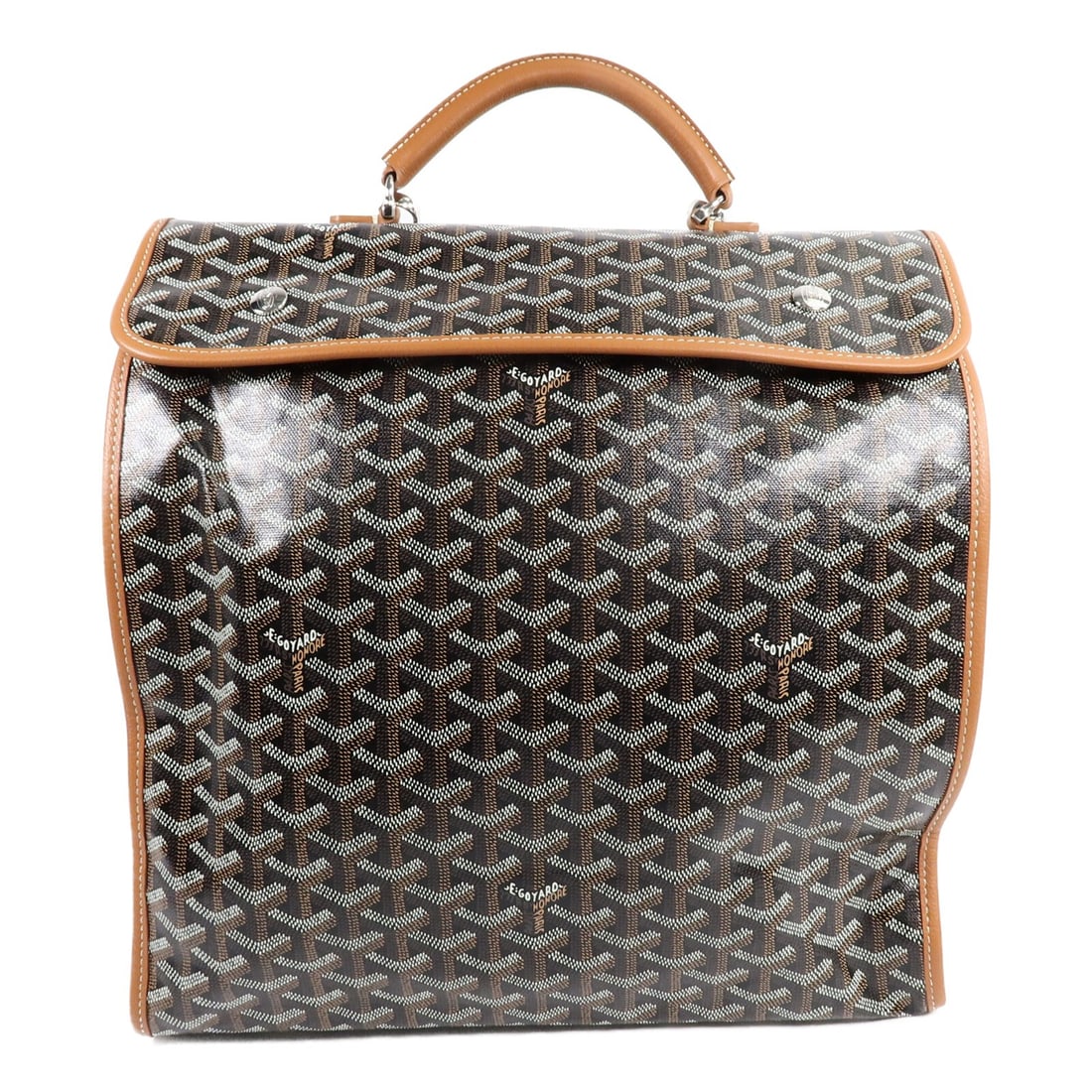 Goyard Saint Leger Brown Coated Canvas Rucksack Backpack: Goyard Saint Leger Brown Coated Canvas Rucksack Backpack Saint Leger rucksack backpack in brown PVC coated canvas with silver-tone hardware. Made in France, this women's backpack features a structured