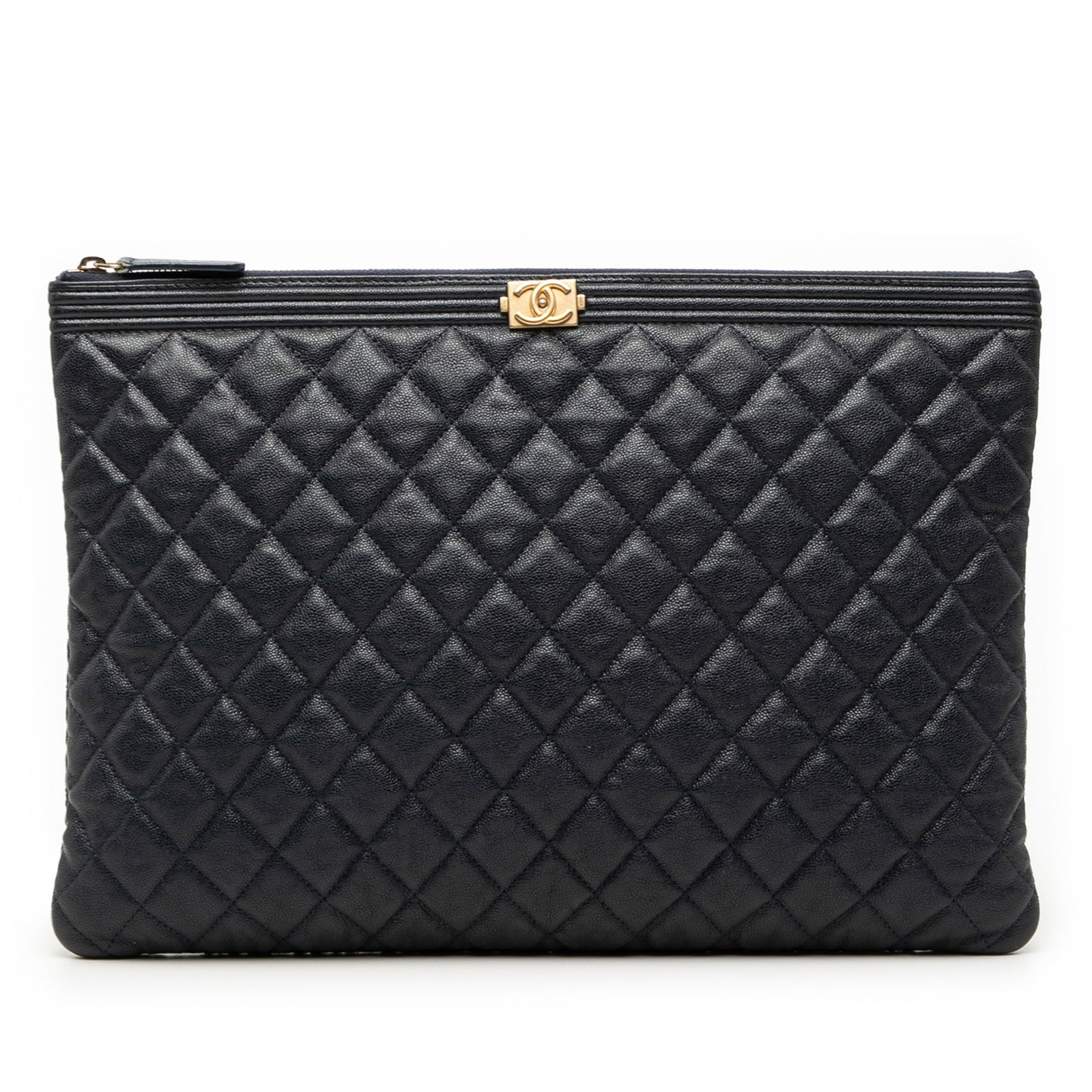 Chanel Boy O Case Large Blue Caviar Leather Clutch (1 of 7)