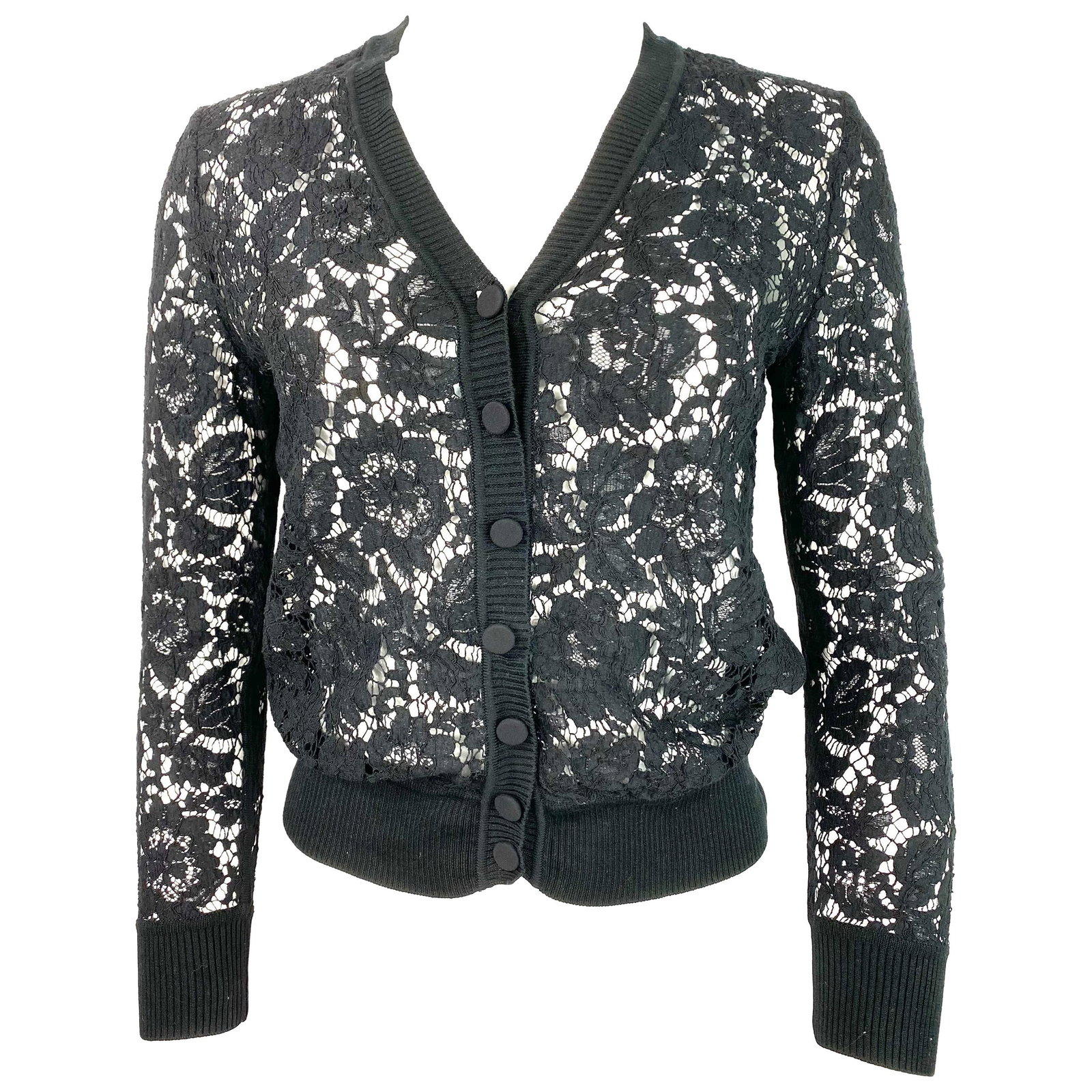 Valentino Sheer Floral Lace V Neck Cardigan Black (1 of 8)