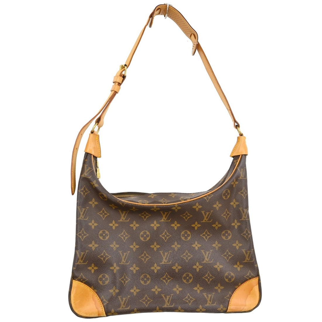 Louis Vuitton Boulogne 35 Monogram Shoulder Bag M51260 Brown: Louis Vuitton Boulogne 35 Monogram Shoulder Bag M51260 Brown Vintage Louis Vuitton Boulogne 35 shoulder bag in Monogram canvas with leather trim and a beige leather strap. This women's shoulder bag sh