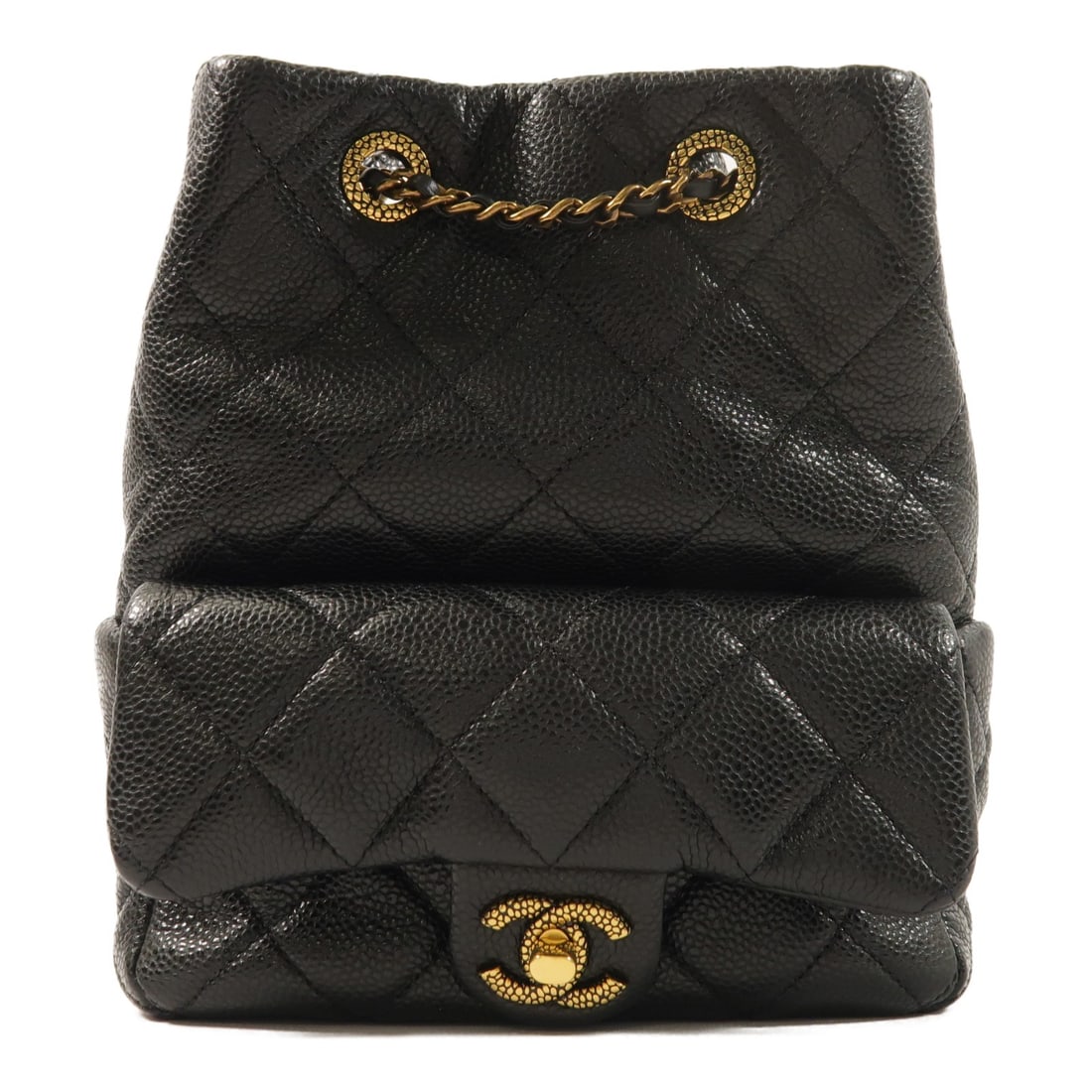 CHANEL CC Calfskin Rucksack Backpack in Black: CHANEL CC Calfskin Rucksack Backpack in Black CHANEL CC Backpack Rucksack in black calfskin (cowhide) leather. This women's regular-size bag is made in France and comes with a storage bag. It features