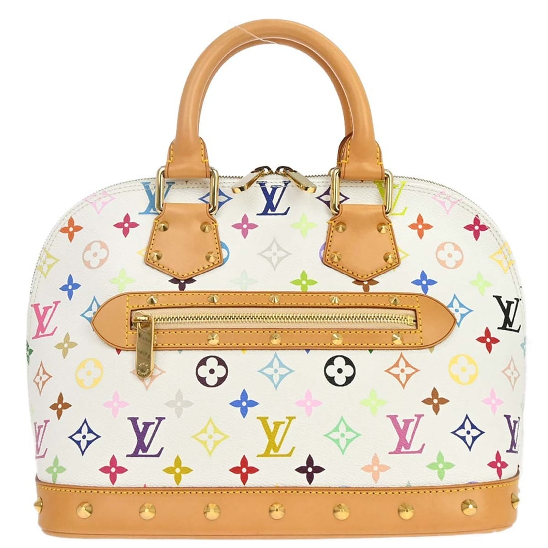 Louis Vuitton Alma M92647 White Monogram Multicolor Canvas Hand Bag: Louis Vuitton Alma M92647 White Monogram Multicolor Canvas Hand Bag Louis Vuitton Alma handbag in white Monogram Multicolor canvas with leather trim. This medium handbag features a zip closure, an ext