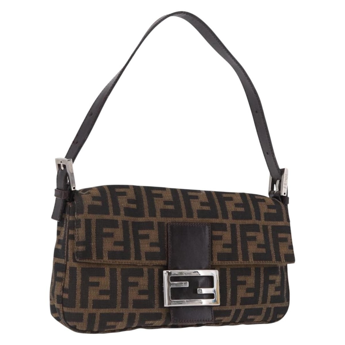FENDI Mamma Baguette Brown Zucca Canvas Shoulder Bag: FENDI Mamma Baguette Brown Zucca Canvas Shoulder Bag Fendi Mamma Baguette shoulder bag in brown and silver Zucca canvas. Made in Italy, this women's bag includes a dust bag and features an adjustable 