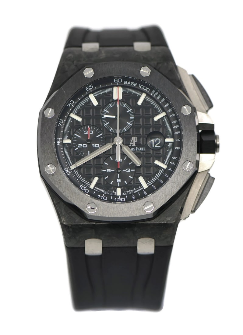 Audemars Piguet Royal Oak Offshore Carbon 26400AU Watch 44mm: Audemars Piguet Royal Oak Offshore Carbon 26400AU Watch 44mm Discover the Audemars Piguet Royal Oak Offshore Carbon Watch, a stunning wristwatch that combines luxury with durability. This model featur