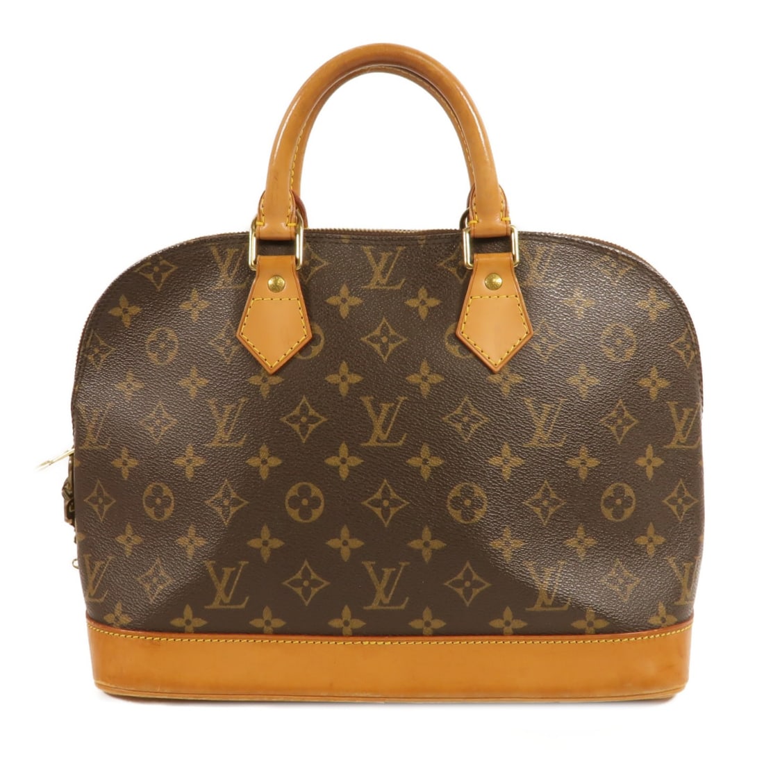 Louis Vuitton Alma M51130 Monogram Handbag Brown with Padlock: Louis Vuitton Alma M51130 Monogram Handbag Brown with Padlock Louis Vuitton Alma handbag in brown Monogram PVC coated canvas. This women's handbag features a structured silhouette with top handles, an