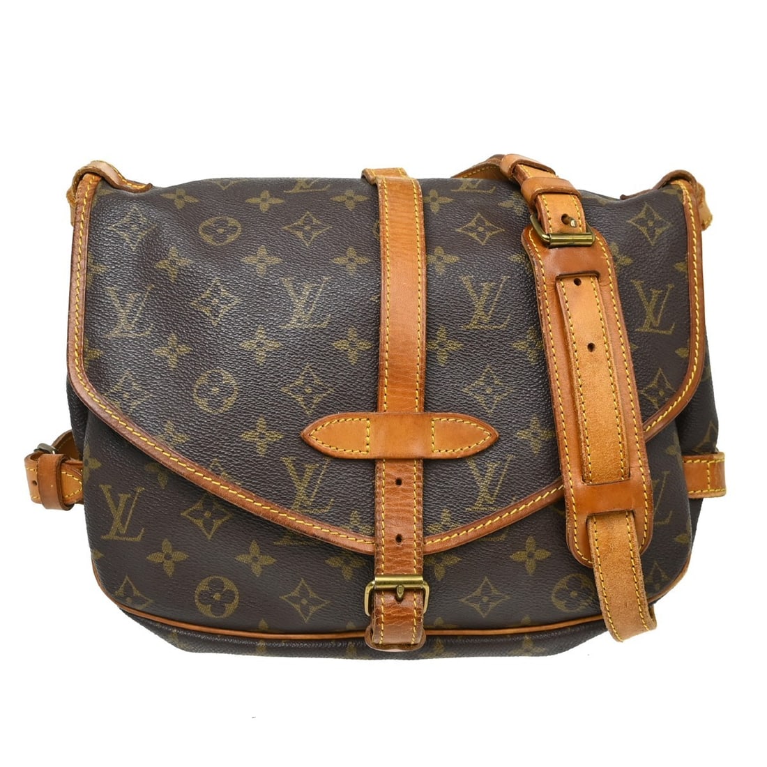 Louis Vuitton Saumur 30 Monogram Shoulder Bag M42256 Brown: Louis Vuitton Saumur 30 Monogram Shoulder Bag M42256 Brown Vintage Louis Vuitton Saumur 30 messenger shoulder bag in brown Monogram canvas with leather trim. Made in France, this medium bag features a