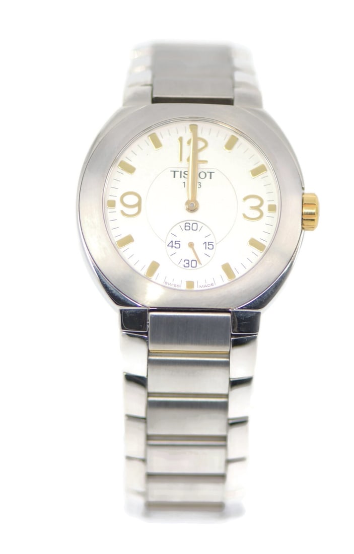 Tissot Two Tone Stainless Steel Quartz Watch T32248332 Authentic: Tissot Two Tone Stainless Steel Quartz Watch T32248332 Authentic This Tissot Two Tone Stainless Steel Watch is a stylish and elegant wristwatch featuring a sophisticated analog display. Crafted from d