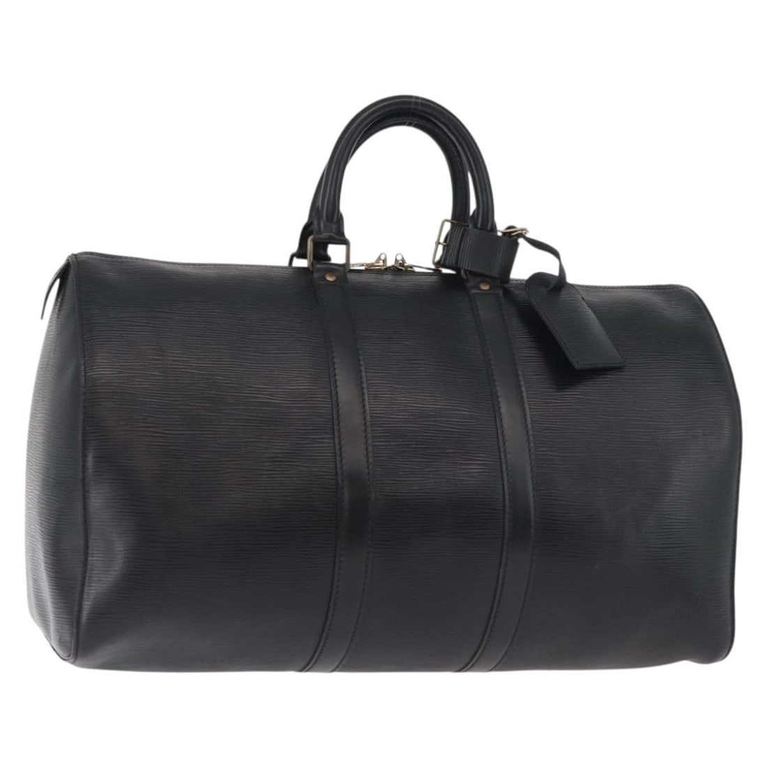 Louis Vuitton M42972 Keepall 45 Epi Leather Boston Bag Black: Louis Vuitton M42972 Keepall 45 Epi Leather Boston Bag Black Louis Vuitton Keepall 45 Boston bag in black Epi leather. This women's bag includes a name tag and Powanie. Condition is B with reasonable 