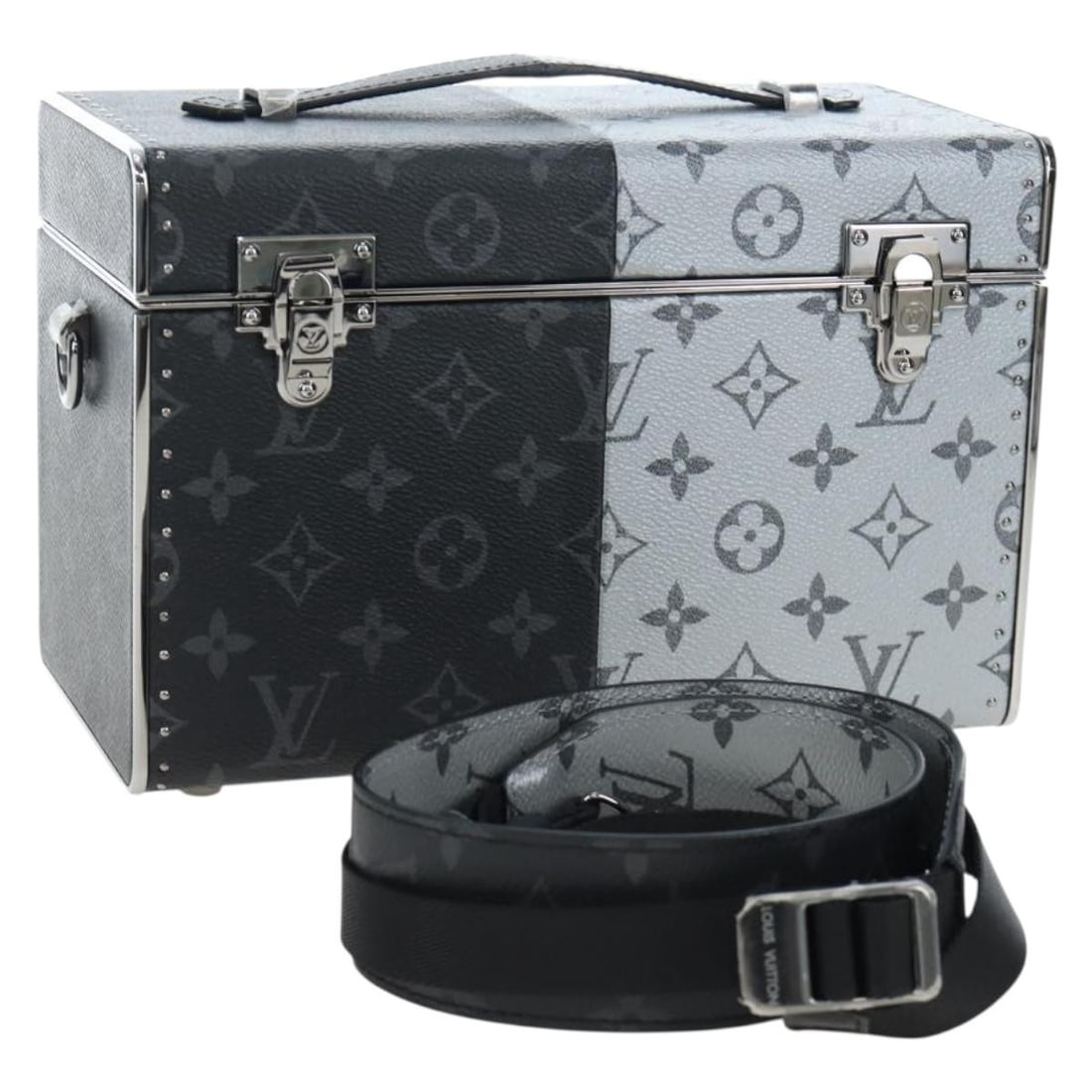 Louis Vuitton M21022 Mini Box Trunk Monogram Eclipse Canvas Bag: Louis Vuitton M21022 Mini Box Trunk Monogram Eclipse Canvas Bag Louis Vuitton Mini Box Trunk in Monogram Eclipse canvas with a structured trunk silhouette. Made in France, this piece includes a dust b