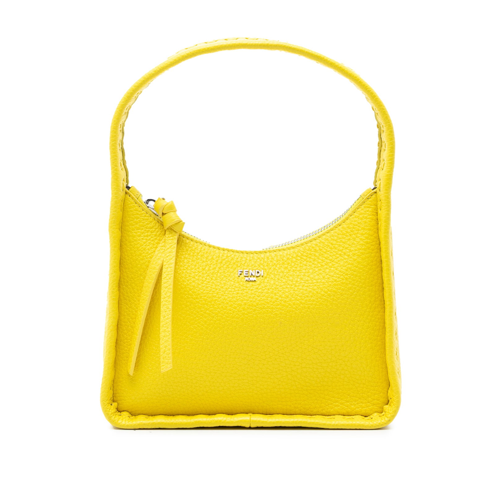 Fendi Fendessence Yellow Leather Mini Top Handle Bag: Fendi Fendessence Yellow Leather Mini Top Handle Bag This Fendi Mini Cuoio Romano Selleria Fendessence Handbag features a grained leather body in yellow, a flat leather top handle, and a secure top zi