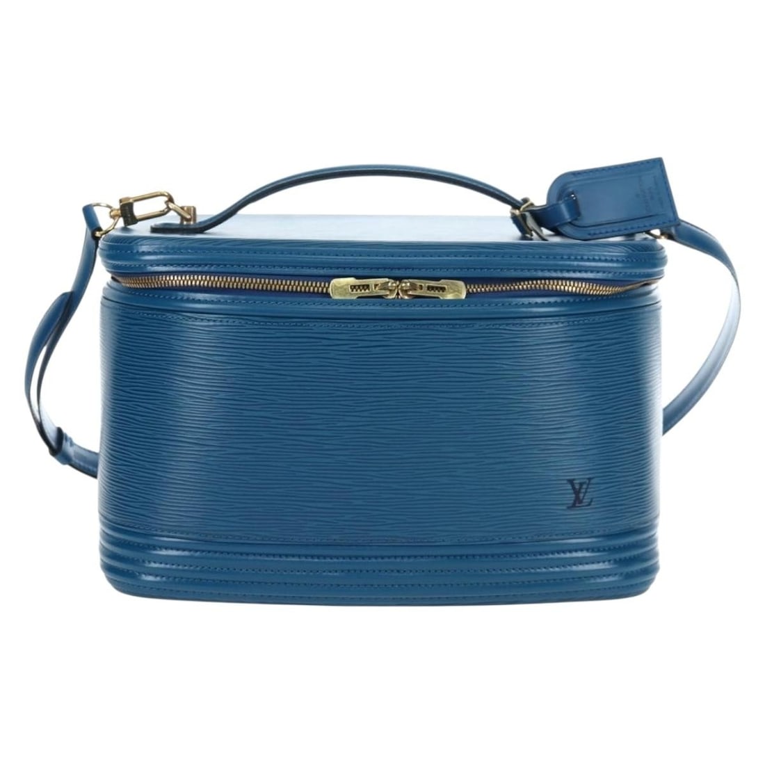 Louis Vuitton Nice Train Case Blue Epi Leather Bag: Louis Vuitton Nice Train Case Blue Epi Leather Bag Louis Vuitton Nice Train Case in blue epi leather. This women's case is made in France and remains in good condition, showing light rubbing and scrat