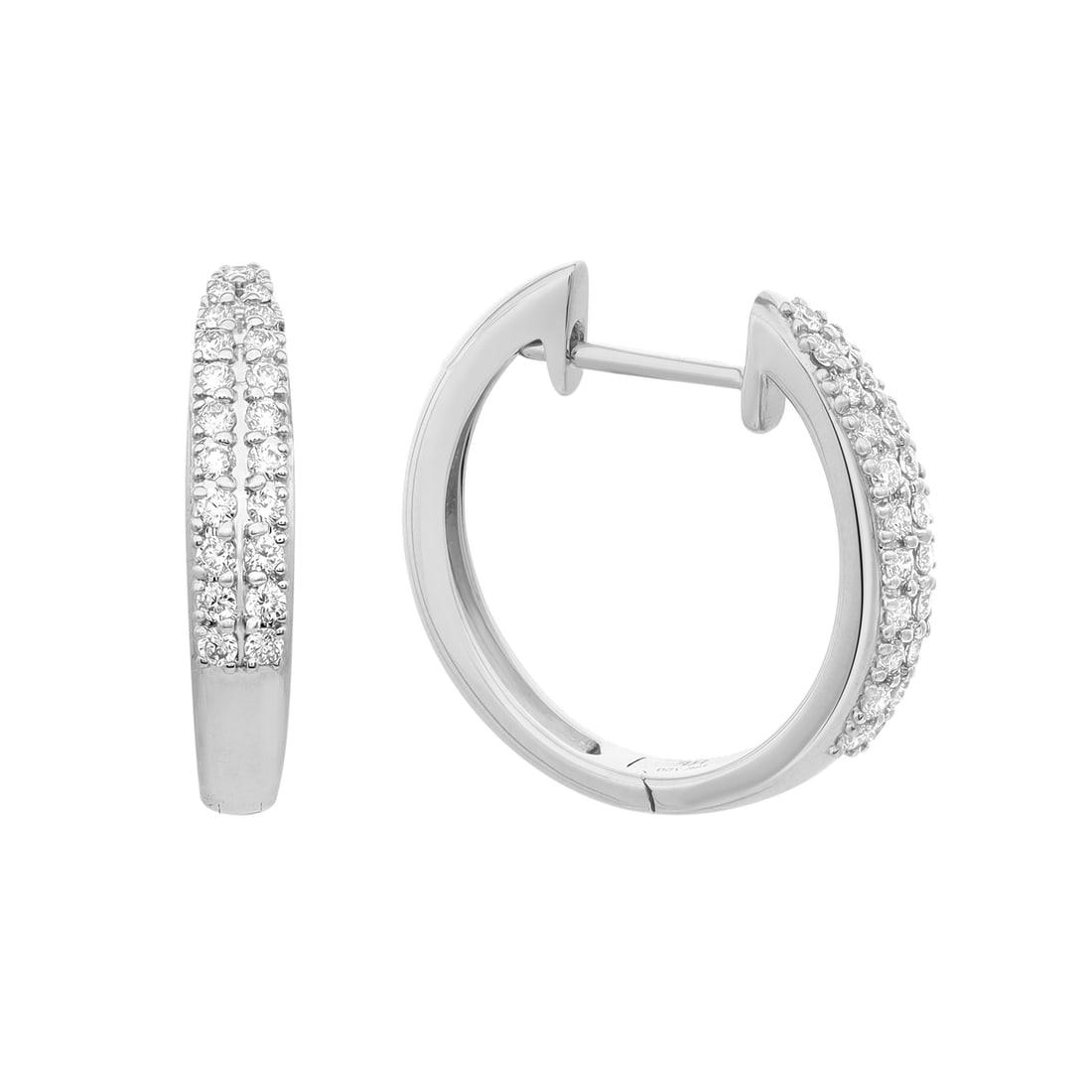 Rachel Koen 18K White Gold Diamond Huggie Earrings 0.41ct Prong Set: Rachel Koen 18K White Gold Diamond Huggie Earrings 0.41ct Prong Set Elevate your elegance with these stunning Rachel Koen Prong Set Round Cut Diamond Huggie Earrings. Crafted from luxurious 18K white 