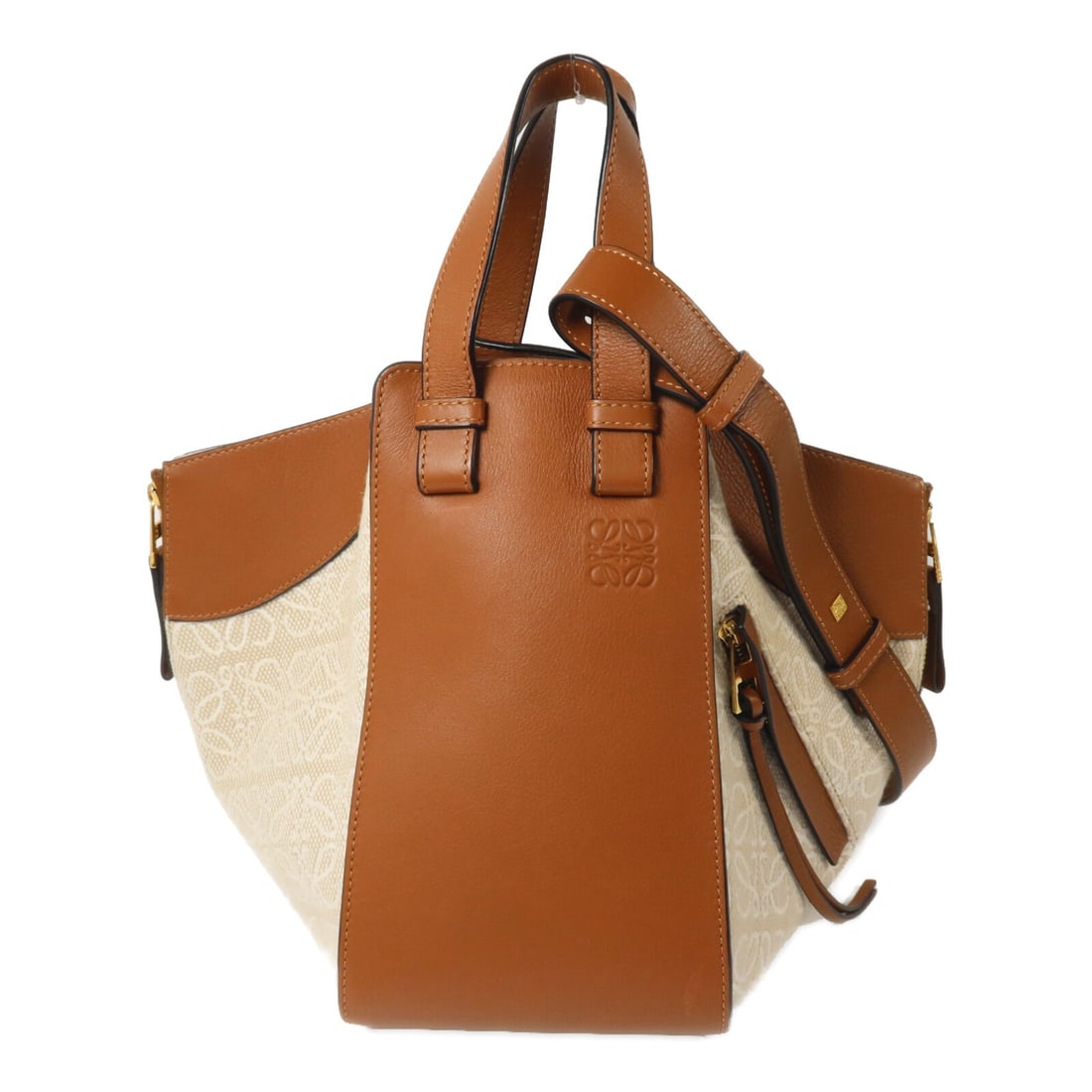 LOEWE Hammock Medium 2way Shoulder Bag Canvas Calfskin Beige Brown (1 of 18)