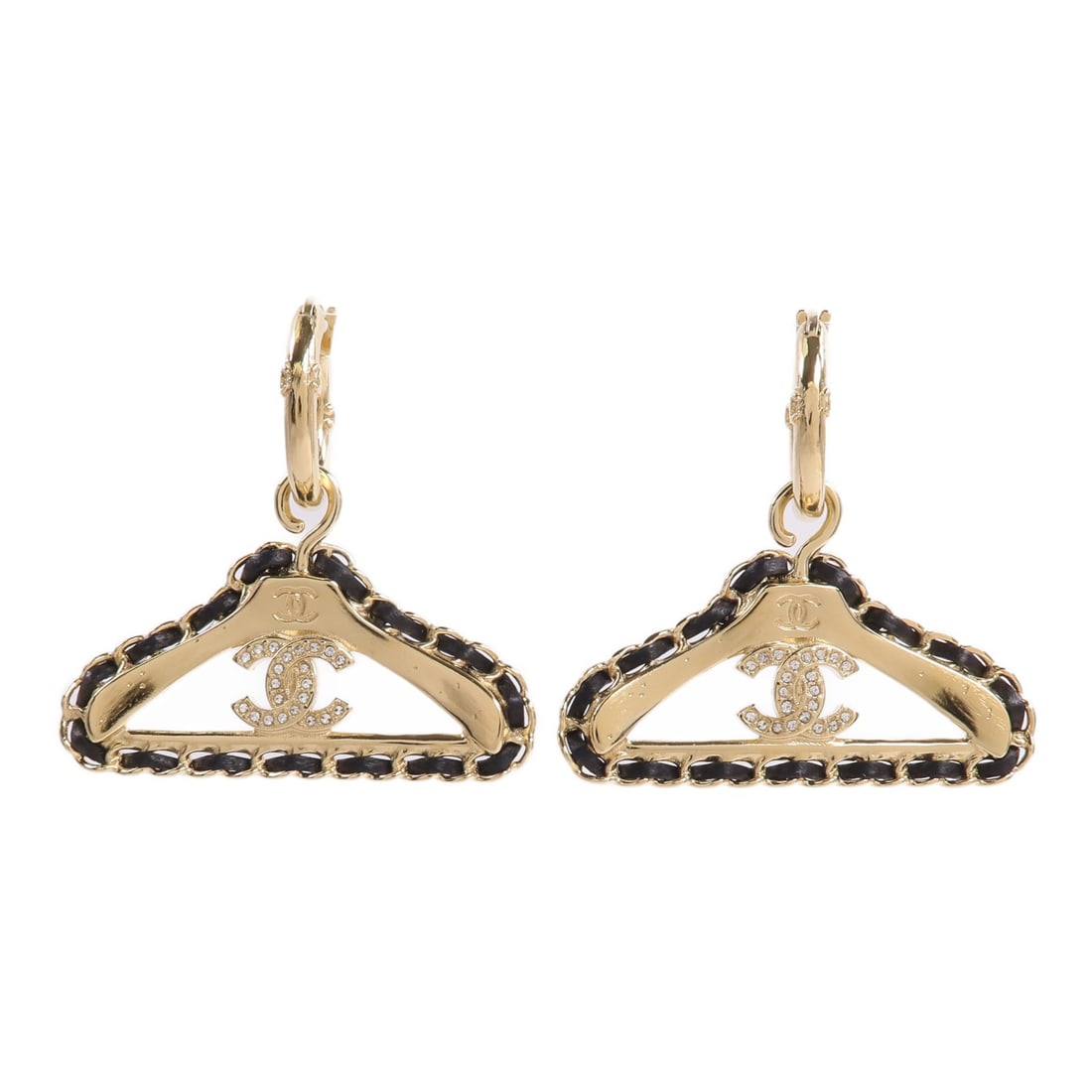 CHANEL CC Pierced Earrings Lambskin and Metal Gold Black (1 of 7)