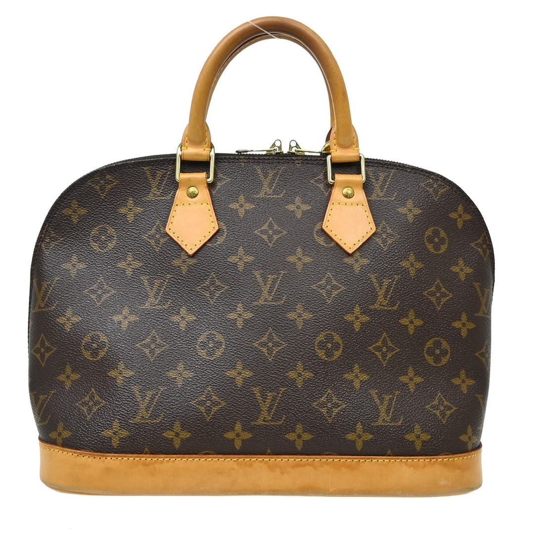 Louis Vuitton Alma Brown Canvas Handbag: Louis Vuitton Alma Brown Canvas Handbag Louis Vuitton Alma handbag in brown monogram canvas. This structured handbag is made in France and remains in good condition with visible wear. Noted condition 