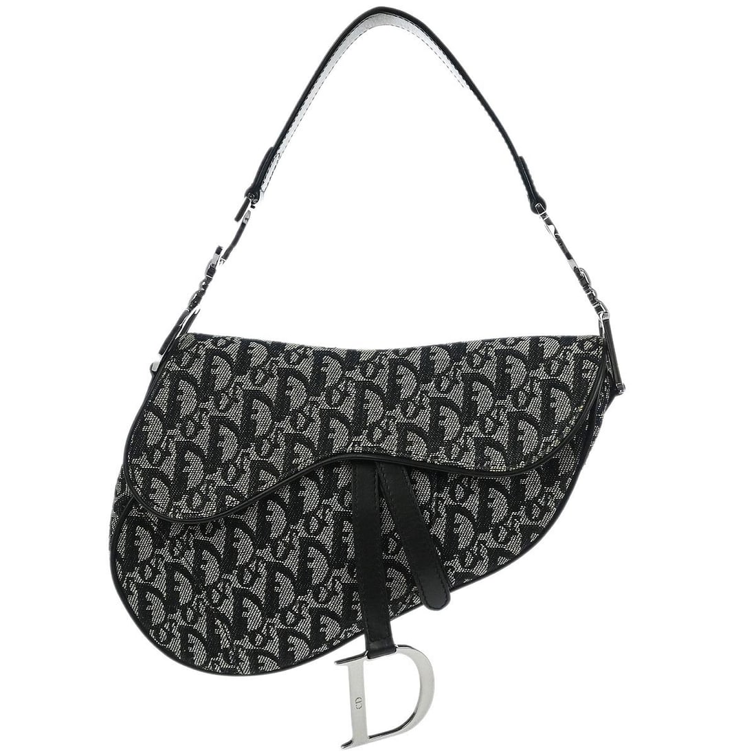 Dior Saddle Trotter Medium Shoulder Bag Black Canvas Leather 01RU0023: Dior Saddle Trotter Medium Shoulder Bag Black Canvas Leather 01RU0023 Christian Dior Trotter Saddle handbag in black canvas and leather with a shoulder strap and Velcro closure. This medium saddle bag