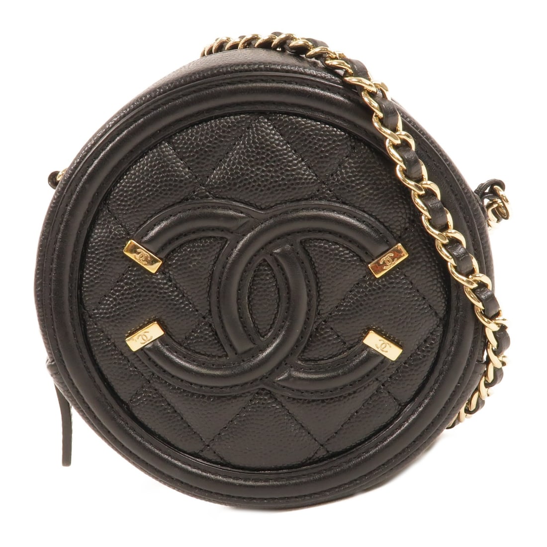 CHANEL AP0365 Round CC Filigree Shoulder Bag Black Calfskin: CHANEL AP0365 Round CC Filigree Shoulder Bag Black Calfskin CHANEL CC GHW Round CC Filigree Shoulder Bag in black calfskin leather. The bag is described as a women's shoulder bag with a very good AB c