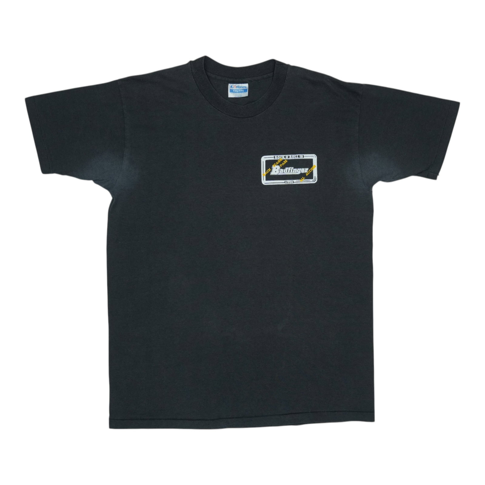 Badfinger 1990 Crew Tour T Shirt Black Large: Badfinger 1990 Crew Tour T Shirt Black Large Authentic vintage 1990 Badfinger crew tour shirt with front and back graphics. This original shirt is not a modern reproduction. It is in worn condition wi
