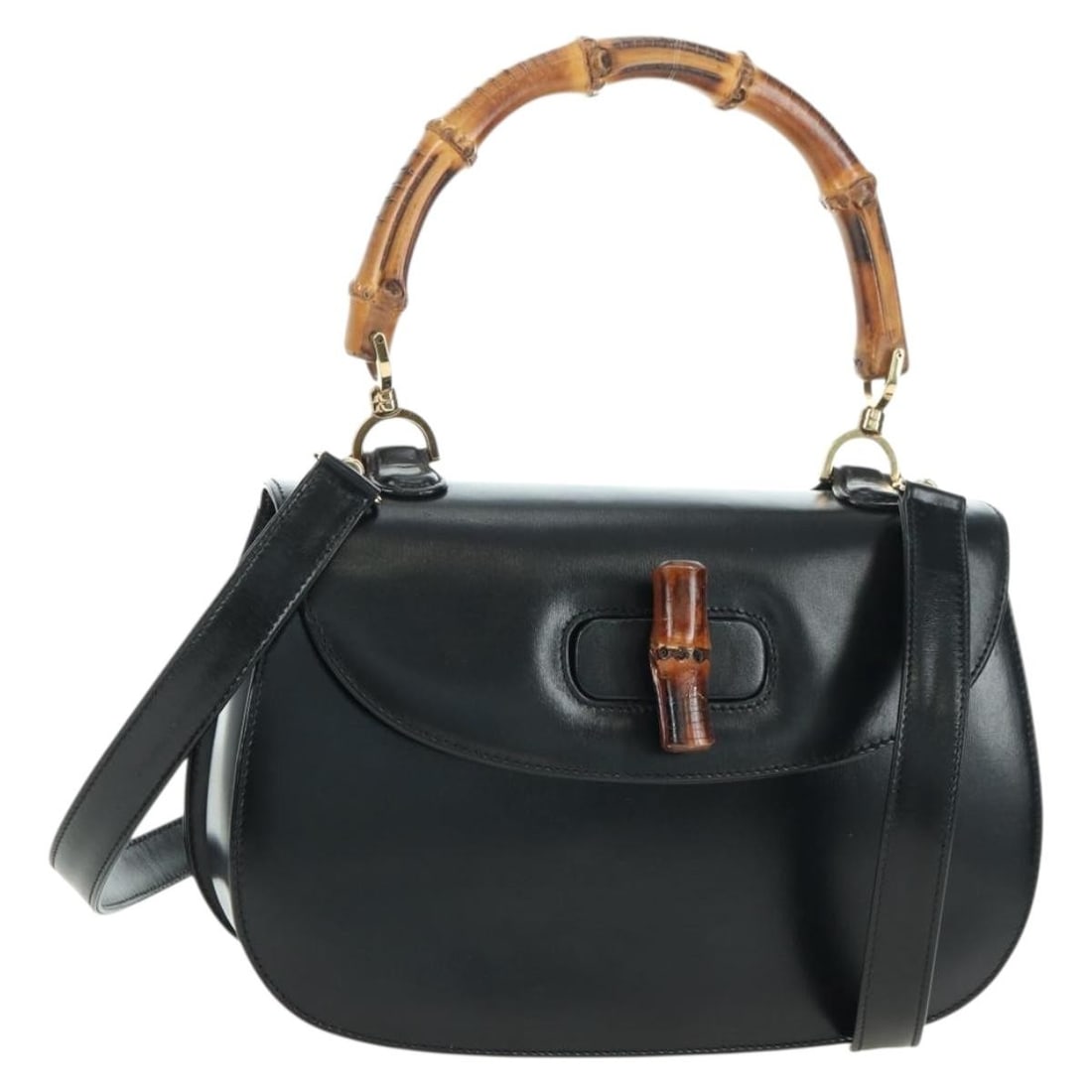 GUCCI 000 1364 0633 leather 2way bamboo handbag black (1 of 18)