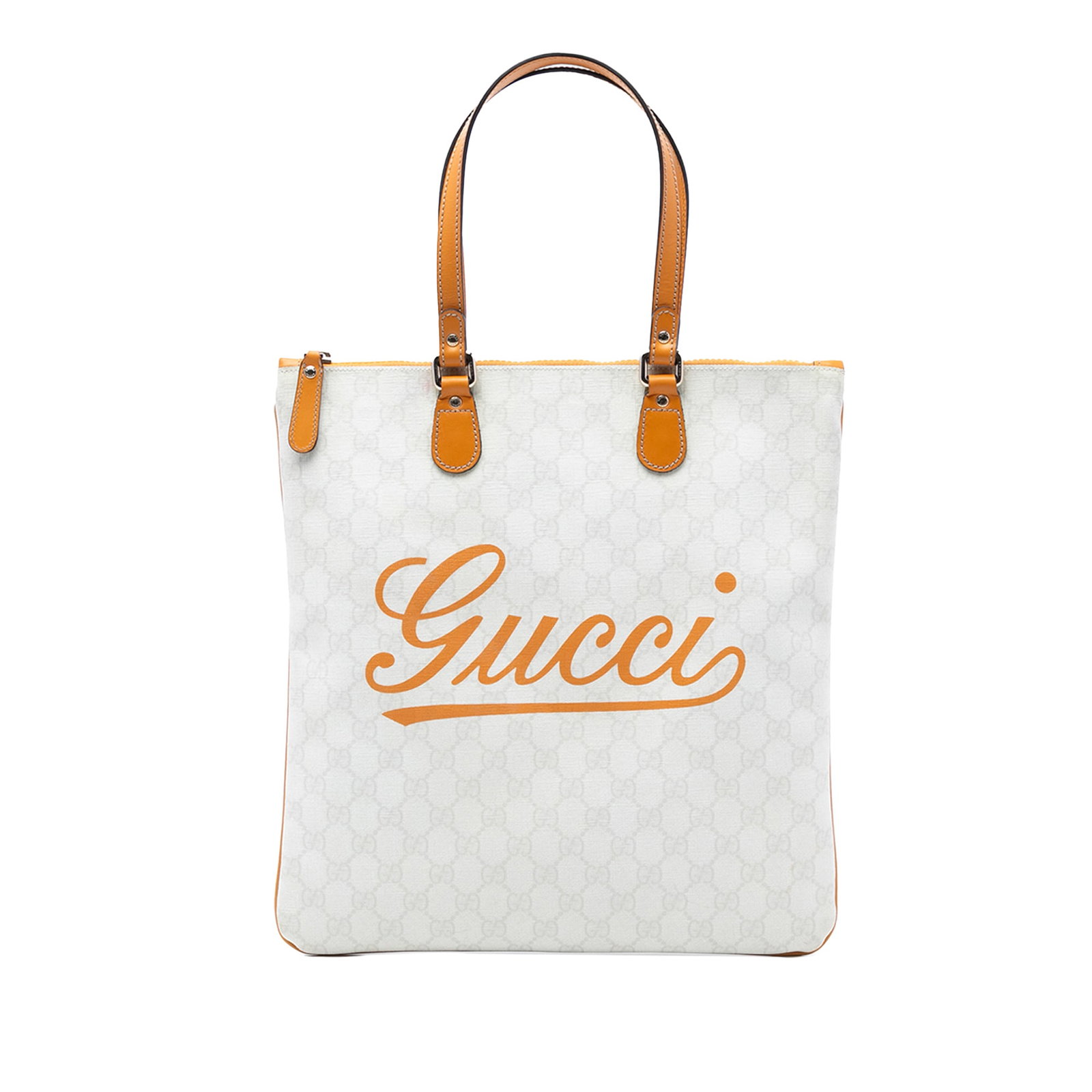 Gucci GG Supreme Heritage Tote White Fabric Shoulder Bag: Gucci GG Supreme Heritage Tote White Fabric Shoulder Bag This Gucci GG Supreme Heritage Logo Tote features a PVC body with signature GG Supreme fabric, flat leather handles, and a top zip closure. The
