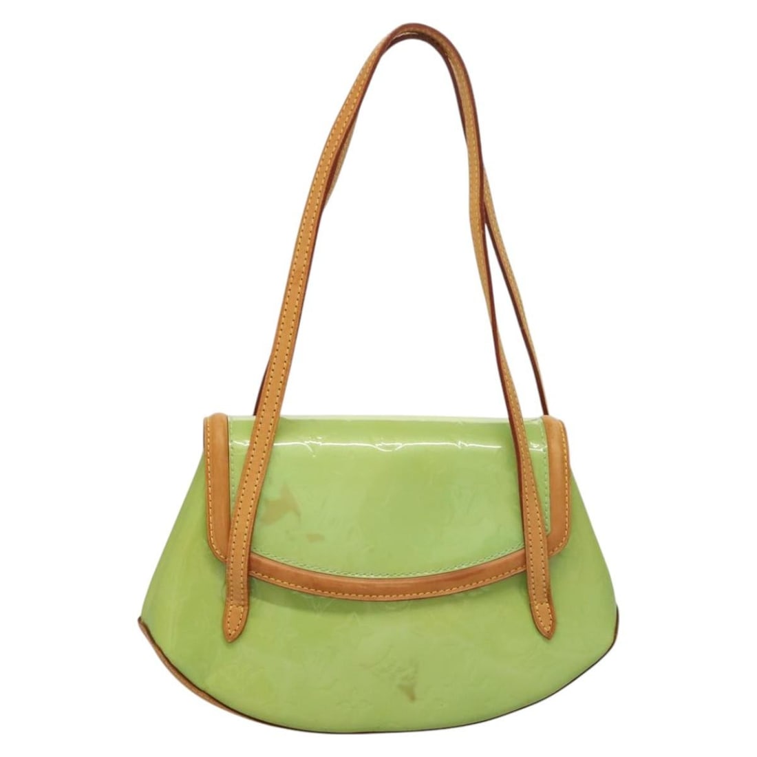 Green Patent Leather Biscayne Bay Shoulder Bag by Louis Vuitton: Green Patent Leather Biscayne Bay Shoulder Bag by Louis Vuitton The Louis Vuitton Biscayne Bay Handbag in Monogram Vernis features a green patent leather exterior designed for female users. It has a s