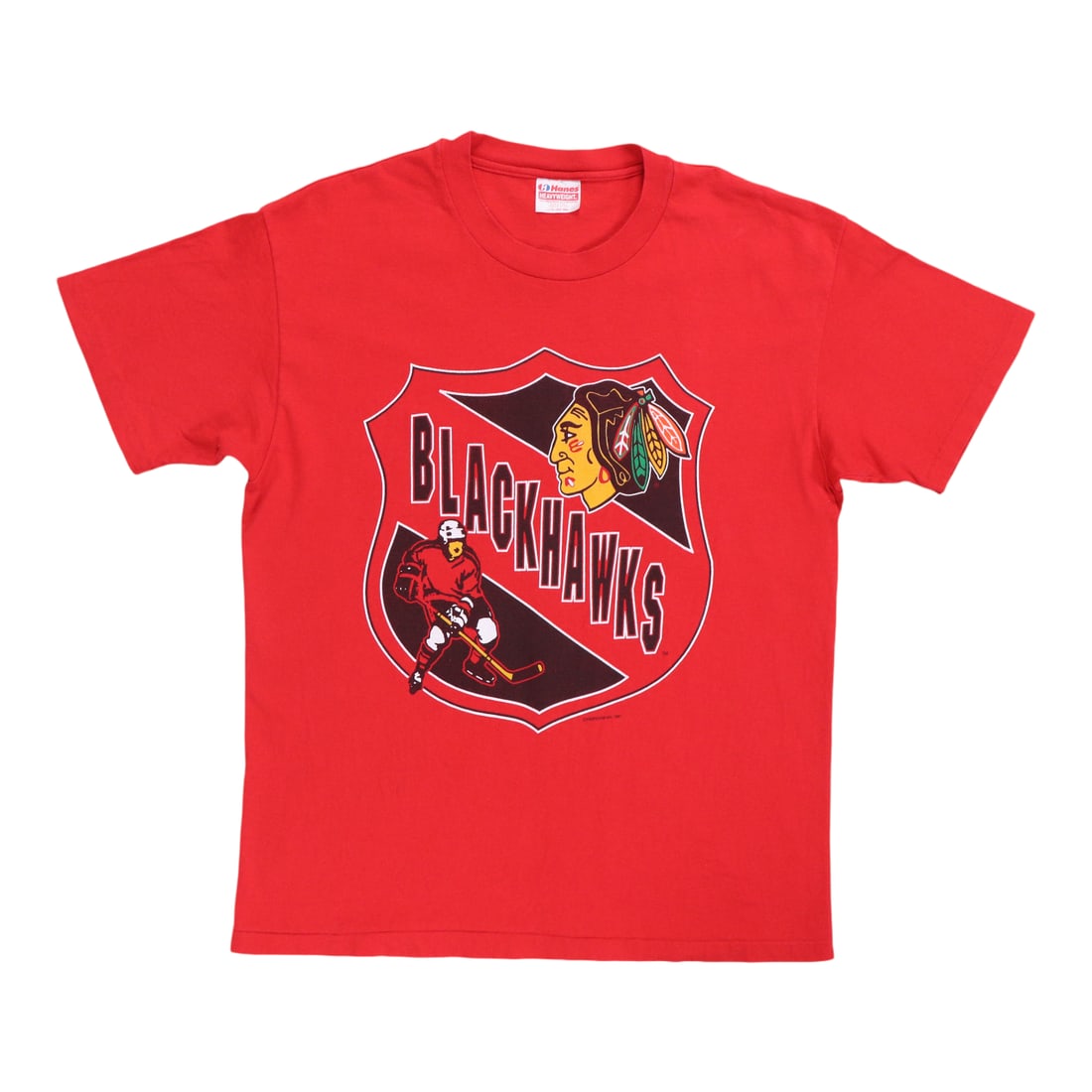 Vintage Chicago Blackhawks 1991 Red Cotton Shirt Large (1 of 5)