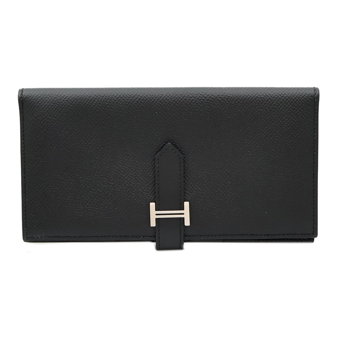 Hermes Bearn Epsom Calfskin Wallet Noir Palladium Hardware: Hermes Bearn Epsom Calfskin Wallet Noir Palladium Hardware Hermes PHW Bearn Wallet in Epsom leather and calfskin (cowhide) with a Noir black finish. It features a compact long-wallet design with multi