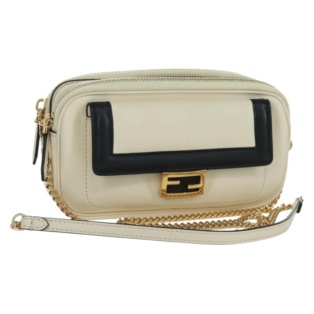 Fendi Easy Baguette Chain Leather Shoulder Bag Ivory Gold: Fendi Easy Baguette Chain Leather Shoulder Bag Ivory Gold Authentic Fendi Easy Baguette chain shoulder bag in ivory and gold leather. This women's shoulder bag is made in Italy and includes a dust