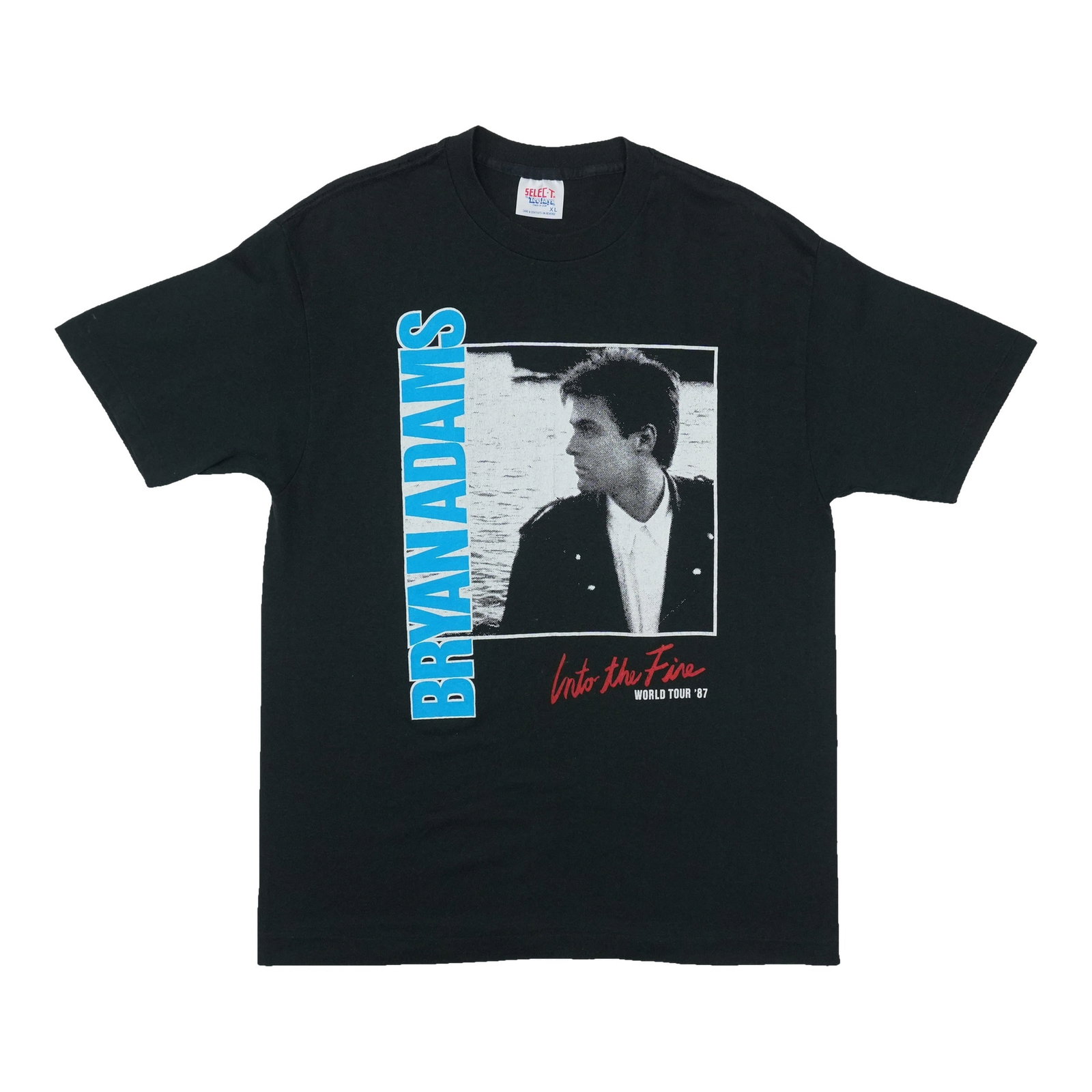 Vintage Bryan Adams Into The Fire 1987 Black Cotton T Shirt: Vintage Bryan Adams Into The Fire 1987 Black Cotton T Shirt Original vintage 1987 Bryan Adams Into The Fire Tour shirt. This true vintage tee is not a modern reproduction and is in good condition, wit