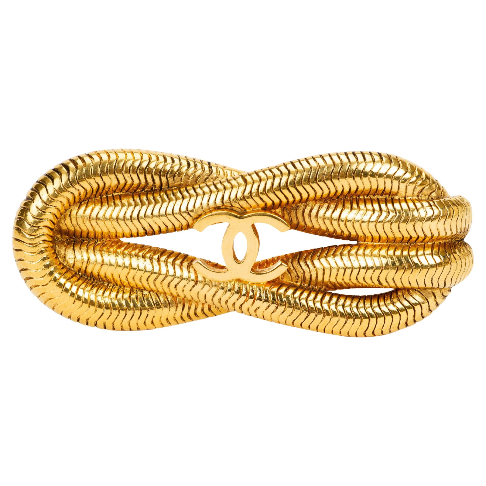 Chanel Spring 97 Gold Tone Snake Chain Knot Brooch (1 of 4)