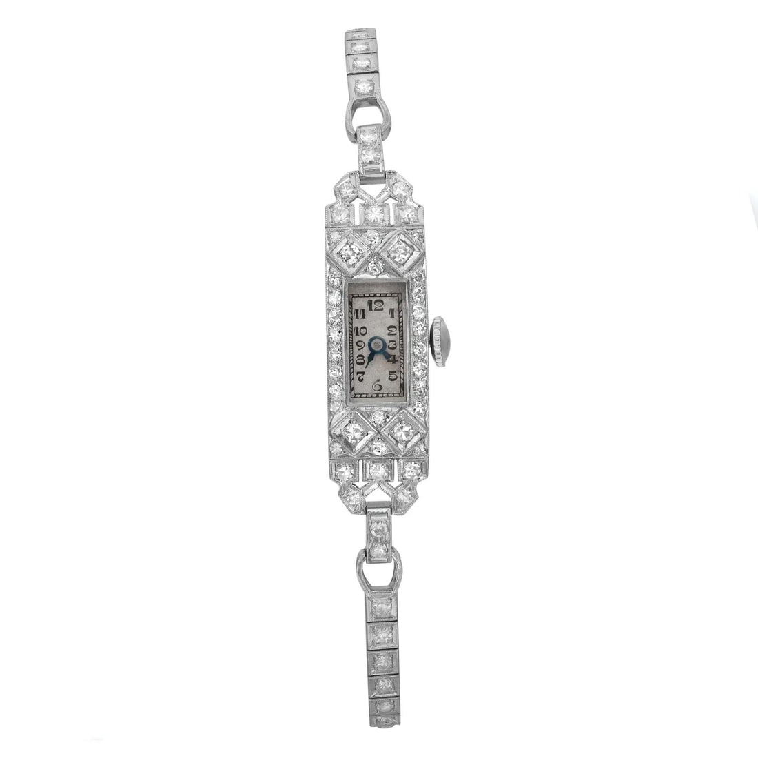 Vintage Unbranded Platinum Diamond Ladies Wristwatch Mechanical Silver Dial (1 of 5)