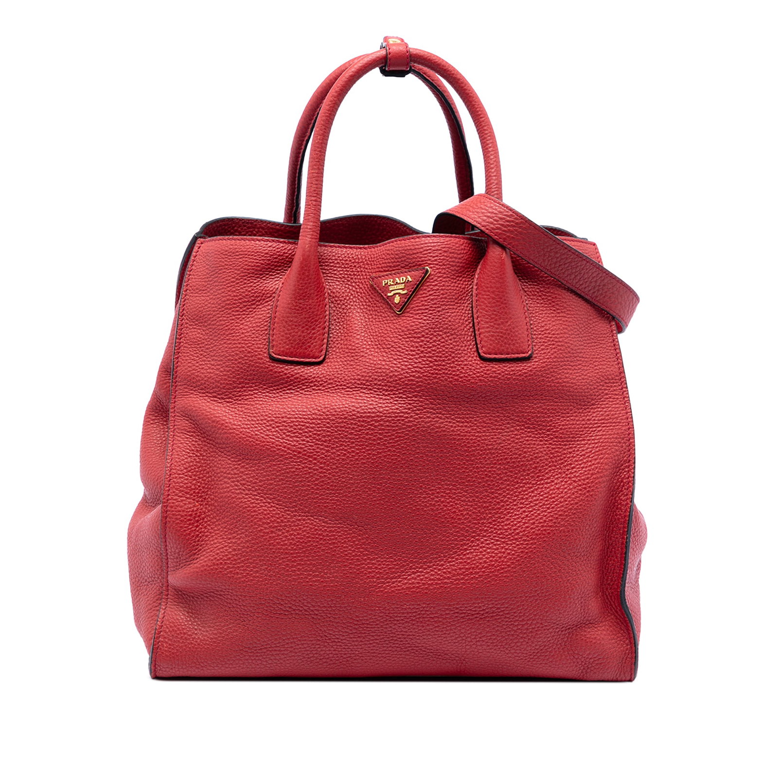 Prada Vitello Daino Red Leather Convertible Satchel with Detachable Strap (1 of 6)