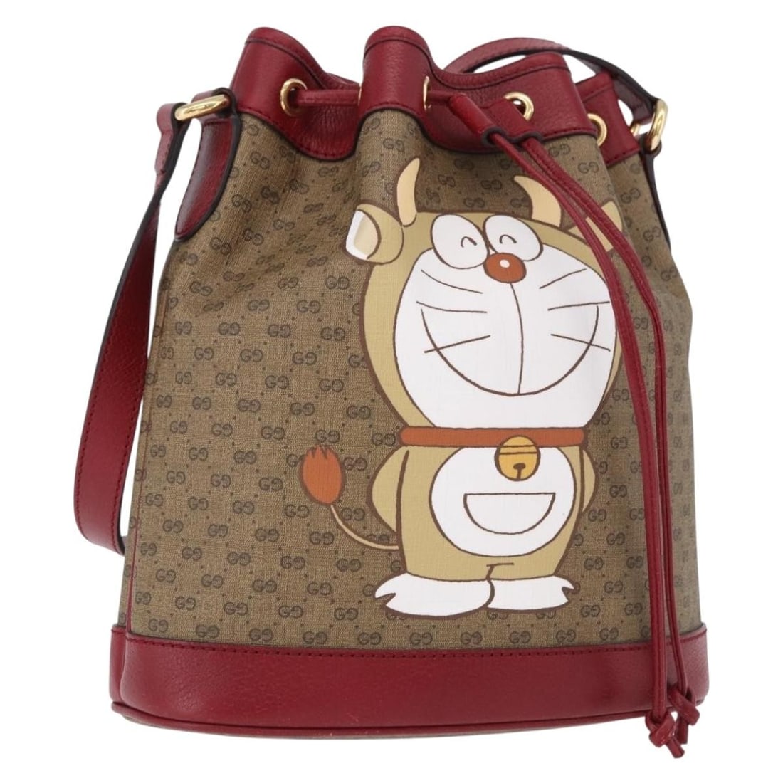 Gucci 655597 Doraemon Micro GG Supreme Shoulder Bag Beige PVC Leather: Gucci 655597 Doraemon Micro GG Supreme Shoulder Bag Beige PVC Leather Gucci shoulder bag from the Micro GG Supreme x Doraemon Fujiko-Pro line, crafted in PVC leather with a beige exterior and gold-ton