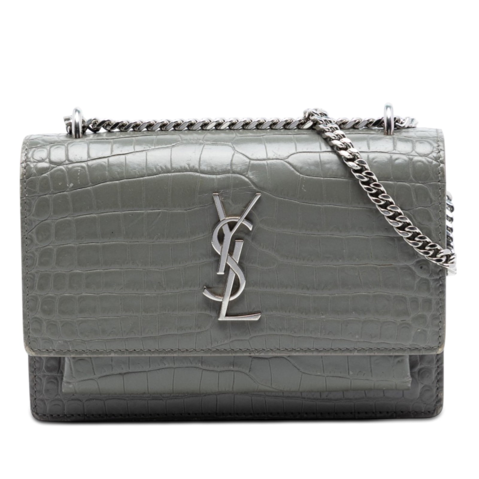 Saint Laurent Sunset Monogram Wallet On Chain Gray Leather (1 of 7)