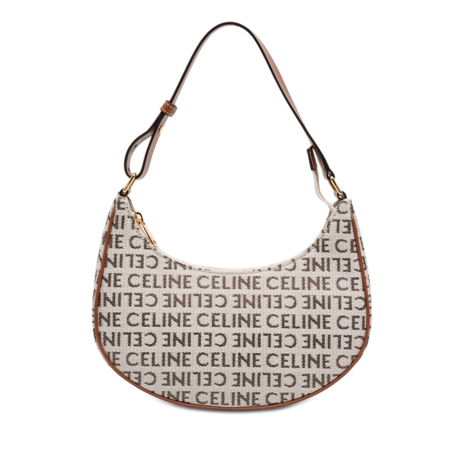 Celine Ava Medium Logo Canvas Shoulder Bag Brown: Celine Ava Medium Logo Canvas Shoulder Bag Brown Celine Medium Ava shoulder bag crafted with a canvas body and an adjustable flat leather strap. The design features a top zip closure and an interior s