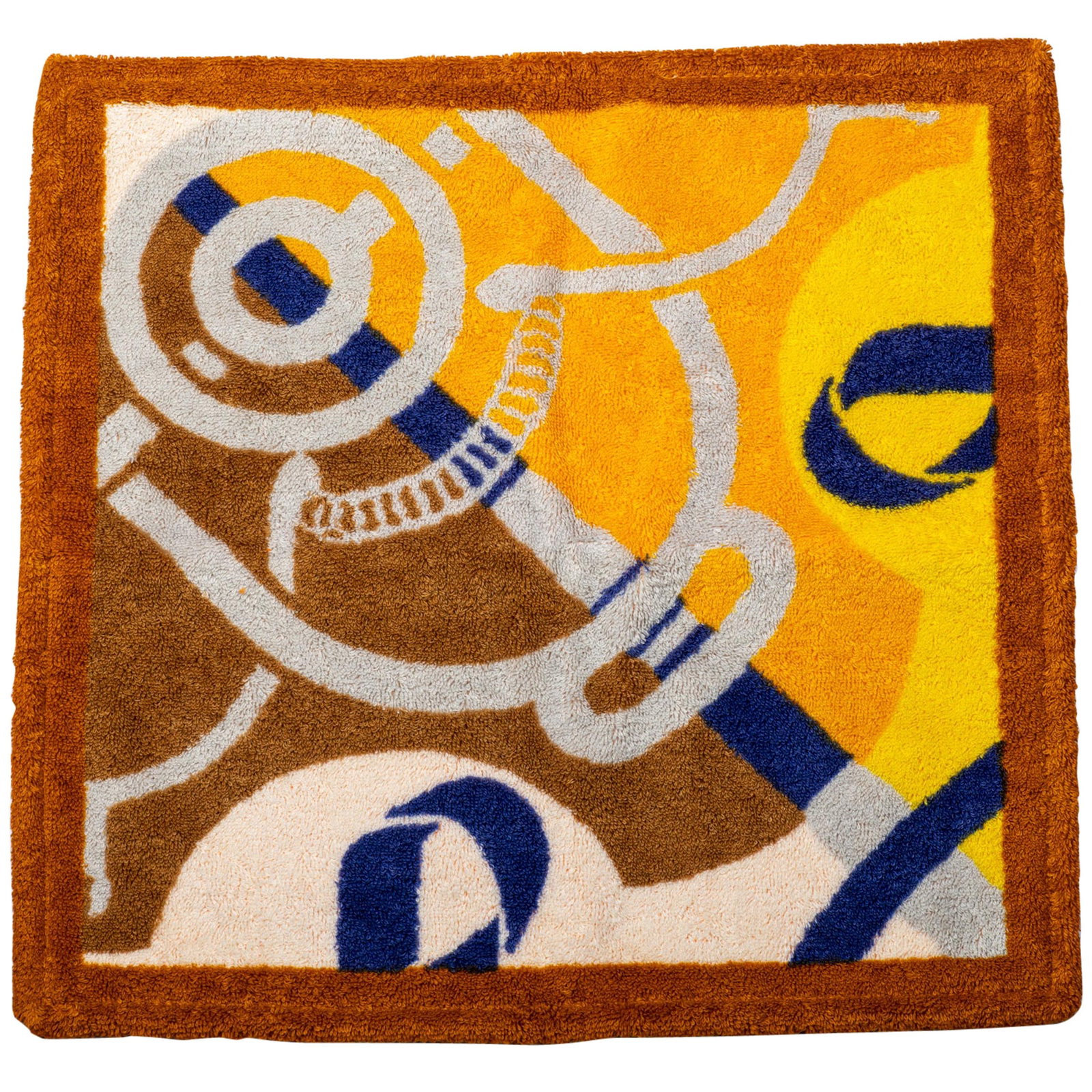 Hermes Luxury Square Bath Towel 16in with Brides Pattern: Hermes Luxury Square Bath Towel 16in with Brides Pattern This luxurious square bath towel from Hermes is crafted from soft terry cloth, featuring an elegant brides pattern. Made in France, it measures