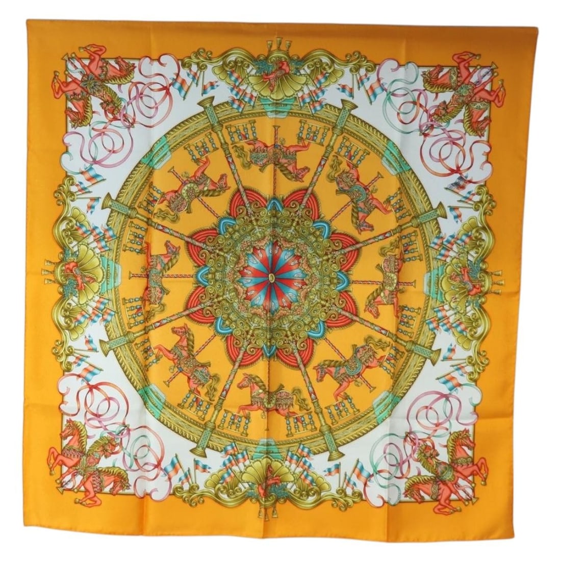 Hermes Luna Ark silk scarf 90cm orange white France (1 of 15)