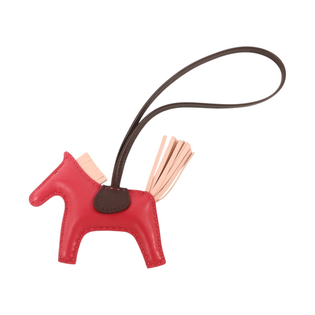 HERMES Rodeo PM Milo lambskin bag charm Rose Sakura Framboise Rouge Sellier: HERMES Rodeo PM Milo lambskin bag charm Rose Sakura Framboise Rouge Sellier Hermes Rodeo PM charm in Milo lambskin with the Rose Sakura, Framboise, Rouge Sellier color combination. Made in France, thi