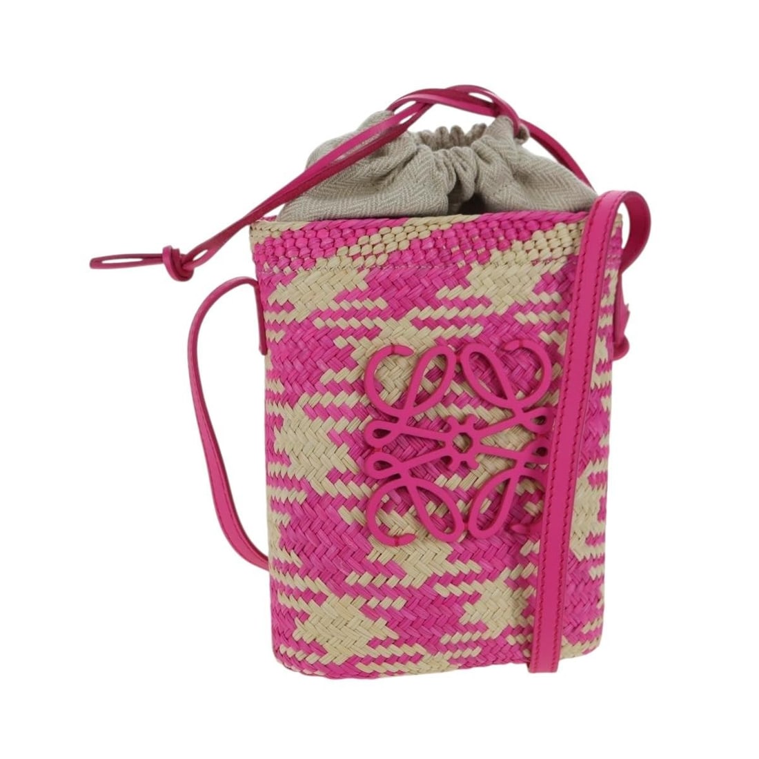 LOEWE Anagram Pink Leather Shoulder Bag with Dust Bag: LOEWE Anagram Pink Leather Shoulder Bag with Dust Bag LOEWE shoulder bag in pink leather, made in Spain. It comes with a dust bag and features a shoulder strap drop of 19.7 inches (50 cm). The bag is 