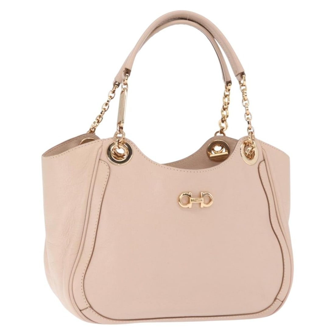 Salvatore Ferragamo Gancini Pink Leather Handbag with Dust Bag: Salvatore Ferragamo Gancini Pink Leather Handbag with Dust Bag Salvatore Ferragamo Gancini handbag in pink leather with gold-tone accents. Made in Italy, this women's handbag includes a dust bag. Cond
