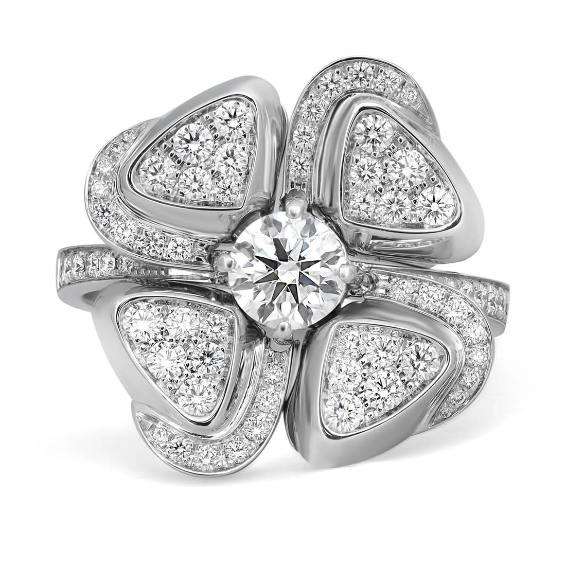Bvlgari Fiorever 1.01ct Diamond Cocktail Ring 18K White Gold Size 7: Bvlgari Fiorever 1.01ct Diamond Cocktail Ring 18K White Gold Size 7 Discover the exquisite Bvlgari Fiorever Diamond Ring, a stunning piece that embodies elegance and luxury. Crafted from lustrous 18K 