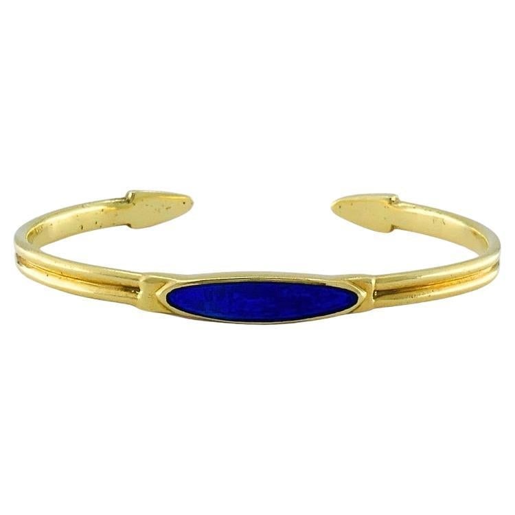 18k Yellow Gold Open Cuff Bracelet with Blue Enamel Accent (1 of 8)