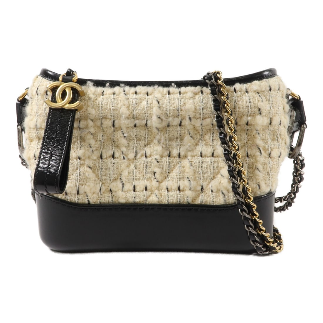 CHANEL Gabrielle Small Tweed Shoulder Bag White CC Chain: CHANEL Gabrielle Small Tweed Shoulder Bag White CC Chain CHANEL Gabrielle small chain shoulder bag in white tweed with CC detailing. This women's shoulder bag features an interior with two open pocket