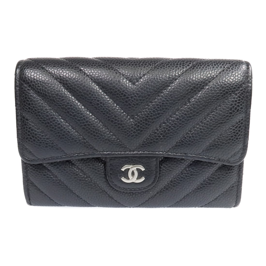 Chanel CC Bifold Wallet Black Calfskin Leather SHW: Chanel CC Bifold Wallet Black Calfskin Leather SHW A CHANEL bifold wallet in black calfskin leather with CC hardware and silver-tone hardware. Designed in a regular women's size, it features a hook bu