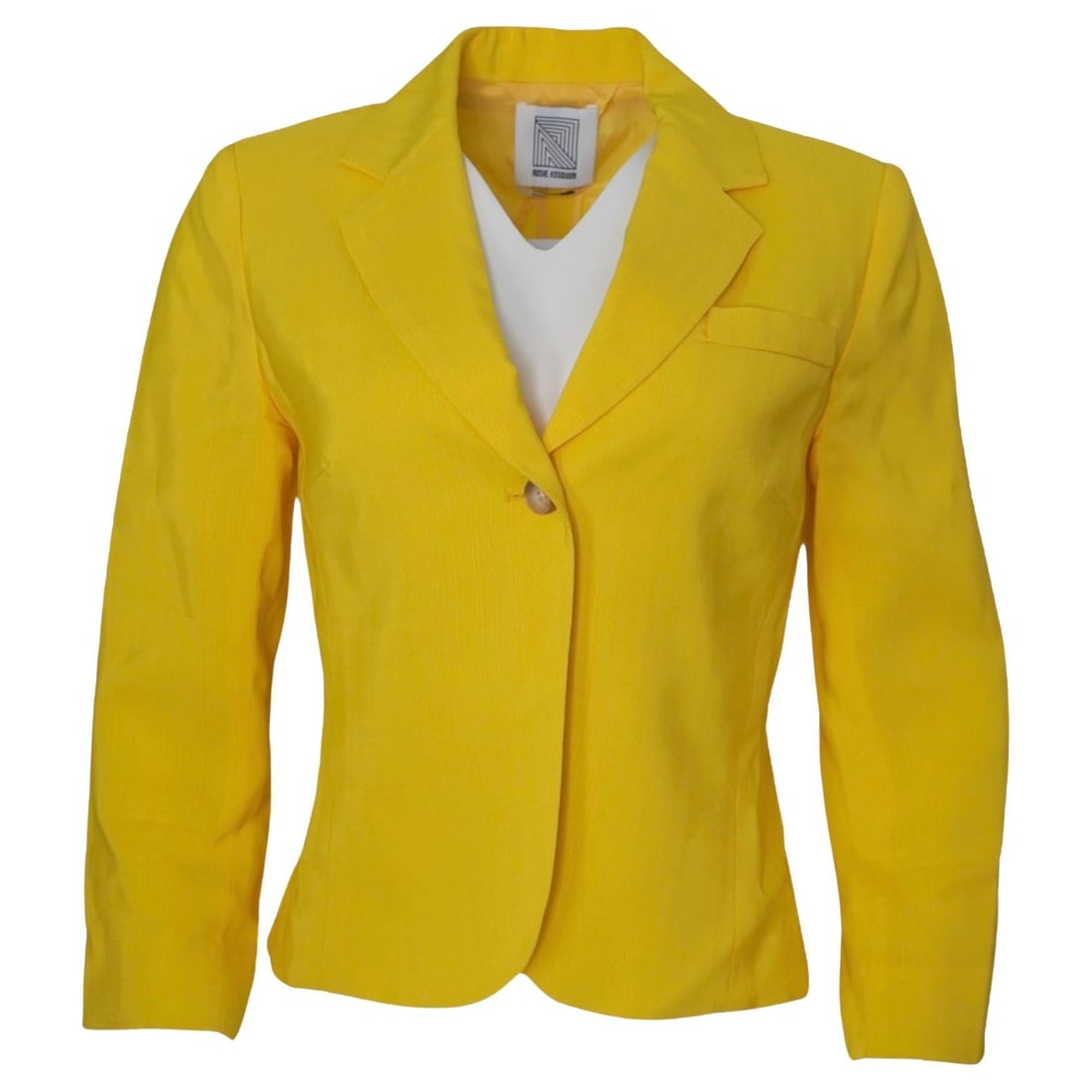 Rosie Assoulin Size 6 Sun Yellow Viscose Baby Fit Blazer: Rosie Assoulin Size 6 Sun Yellow Viscose Baby Fit Blazer Slim baby-fit blazer by Rosie Assoulin in a bright sun yellow color, made from drapey viscose with a single button closure at the center. Made 