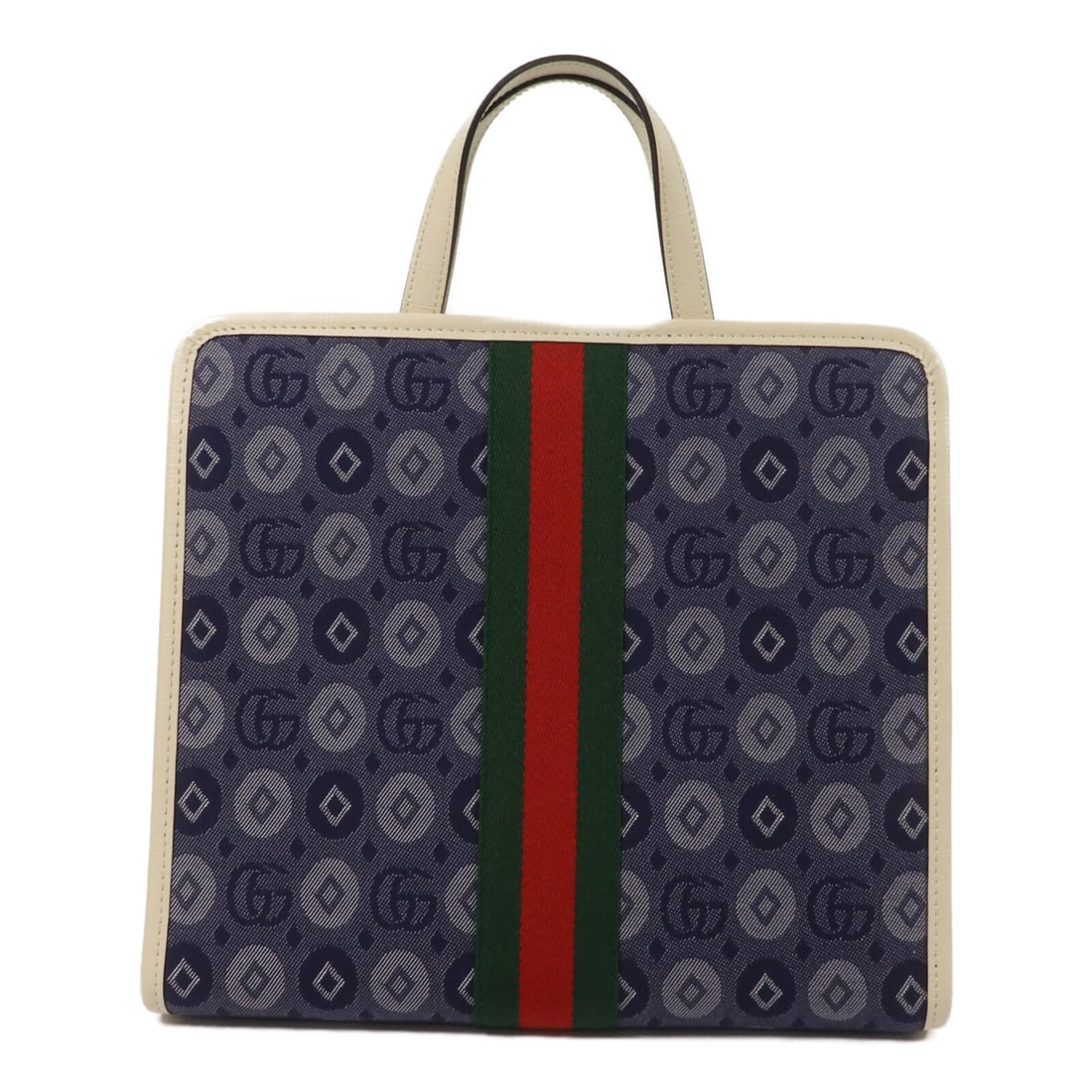 Gucci 605614 Kids Tote Handbag Blue Canvas SHW: Gucci 605614 Kids Tote Handbag Blue Canvas SHW Gucci Kids tote handbag in blue canvas with silver-tone hardware. This Italy-made handbag features a magnetic pocket and one open interior pocket. It inc