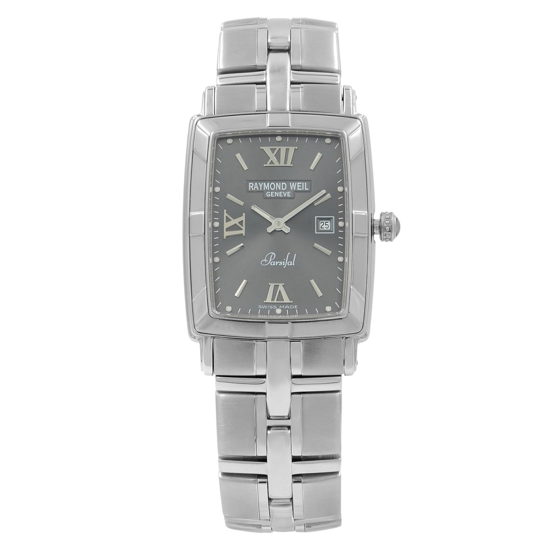 Raymond Weil Parsifal mens rectangular steel quartz watch gray dial 9341-ST-00607: Raymond Weil Parsifal mens rectangular steel quartz watch gray dial 9341-ST-00607 Pre-owned Raymond Weil Parsifal men's wristwatch with a rectangular case and gray sunburst dial. This quartz watch fea