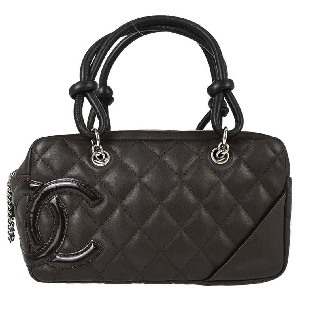 Chanel Cambon Ligne Mini Brown Calfskin Top Handle Bag: Chanel Cambon Ligne Mini Brown Calfskin Top Handle Bag Chanel Cambon Ligne mini top handle handbag in brown calfskin leather with quilted logo detailing and silver-tone hardware. The bag features doub