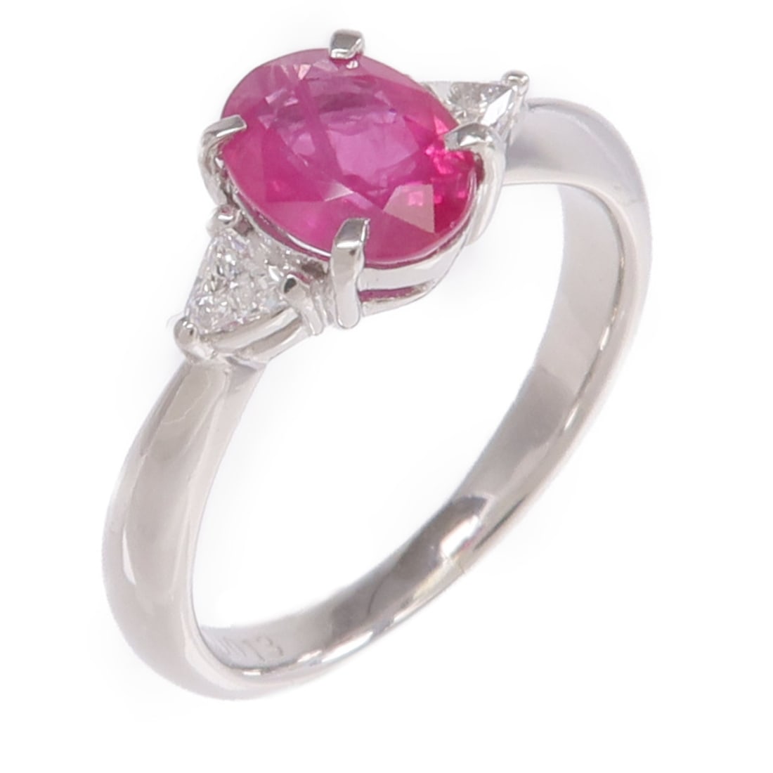 Pt900 Platinum Ruby Diamond Ring Size 4.75: Pt900 Platinum Ruby Diamond Ring Size 4.75 A women's ring in Pt900 platinum featuring ruby and diamond accents. The piece is listed in very good condition and has a red and clear color presentation. I
